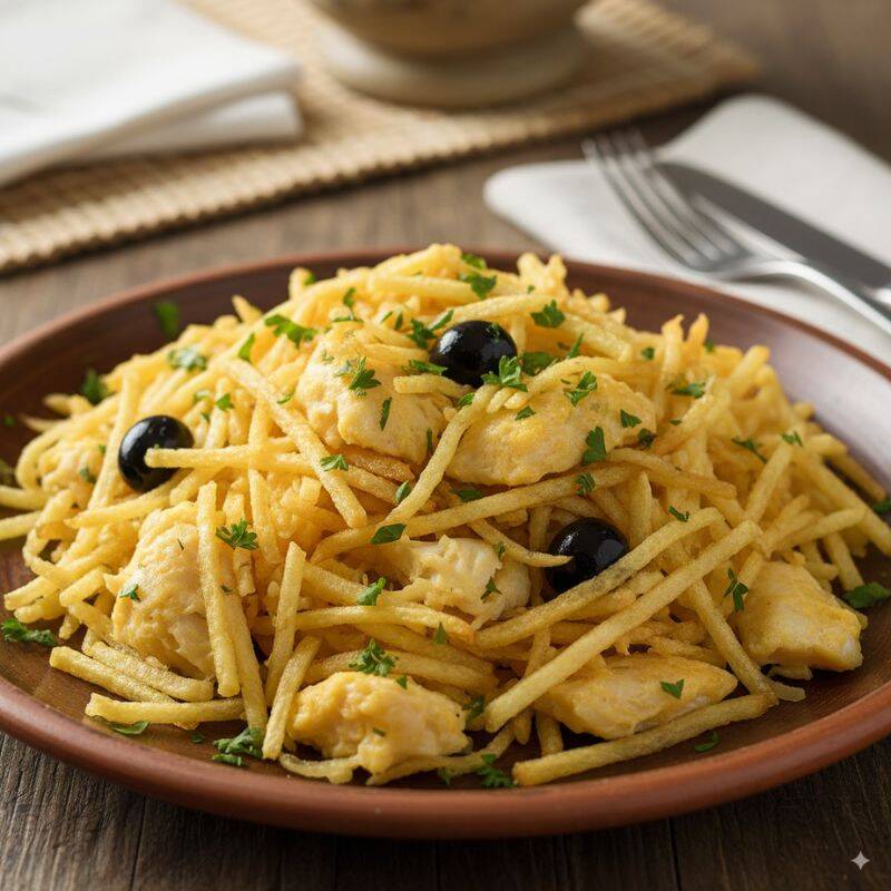 Prato de Bacalhau à Brás servido no restaurante Monte Mar